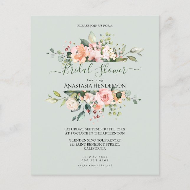 Roses - Bridal shower. Budget-Invitation. Flyer (Front)
