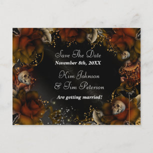 Roses Brown + Crânes Mariage gothique Carte postal