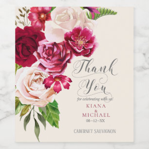 Roses Burgundy/Cream Wedding Thank You ID584 Wine Label