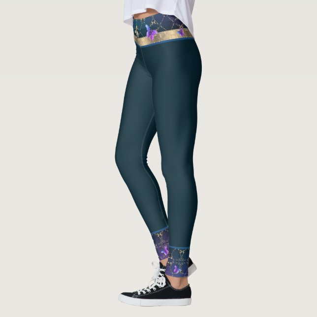 Roses & Butterflies Blue Leggings (Left)