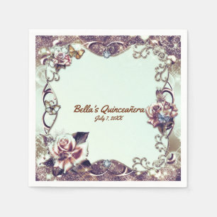 Roses & Butterflies Bronze Quinceañera Party Napkin