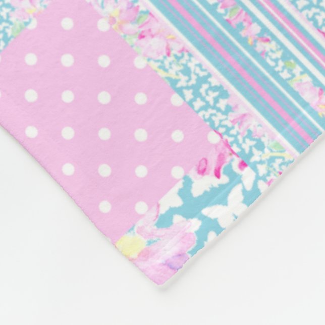 Roses, Butterflies Faux Patchwork Fleece Blanket (Corner)