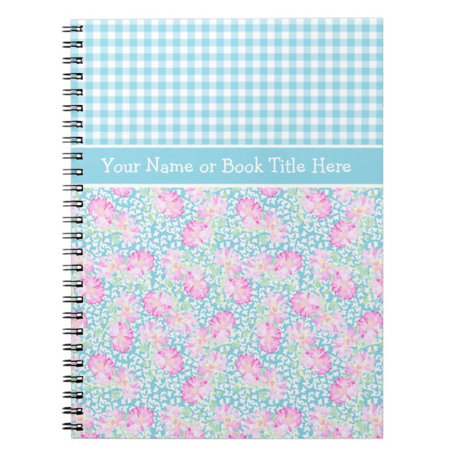 Roses, Butterflies, Gingham Custom Spiral Notebook (Front)