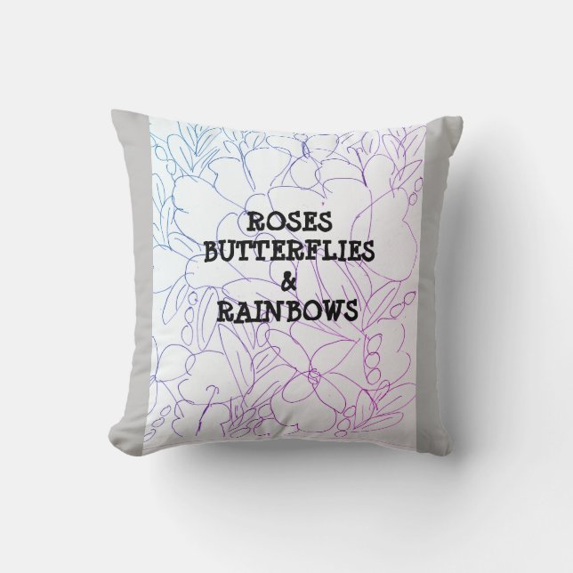 Roses Butterflies & Rainbows Vivid Throw Pillow (Front)