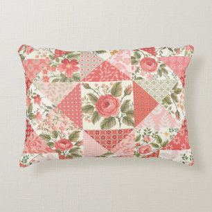 Roses Butterflies Seamless Patchwork Accent Pillow