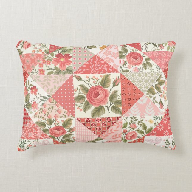 Roses Butterflies Seamless Patchwork Accent Pillow (Front)