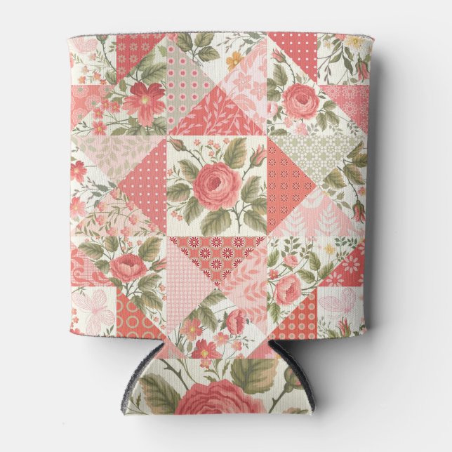 Roses Butterflies Seamless Patchwork Can Cooler (Front)