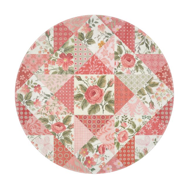 Roses Butterflies Seamless Patchwork Cutting Board (Front)