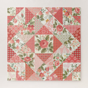 Roses Butterflies Seamless Patchwork Jigsaw Puzzle