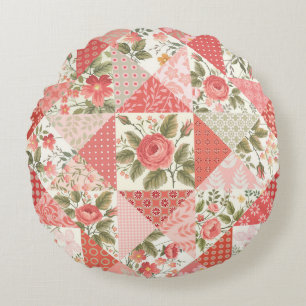 Roses Butterflies Seamless Patchwork Round Pillow