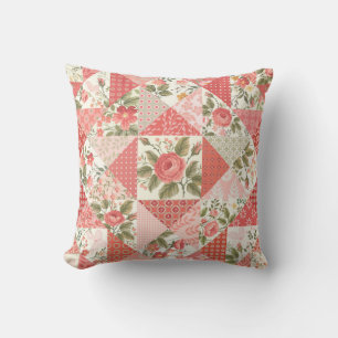 Roses Butterflies Seamless Patchwork Throw Pillow