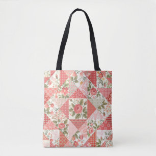 Roses Butterflies Seamless Patchwork Tote Bag
