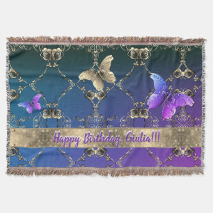 Roses Butterfly Purple Throw Blanket