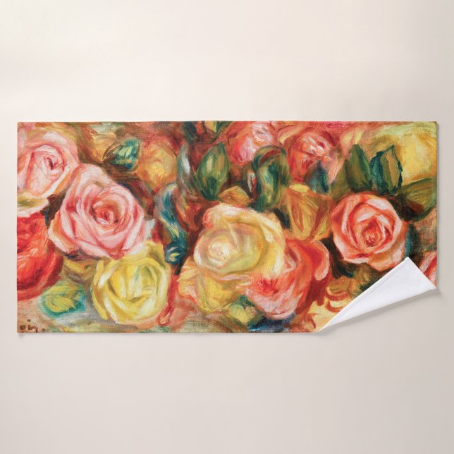 Roses by Pierre Auguste Renoir Bath Towel (Bath Towel)