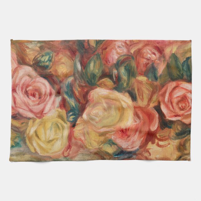 Roses by Renoir Impressionist Painting Kitchen Towel (Horizontal)