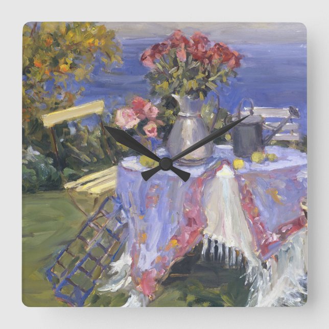 Roses by the Sea Square Wall Clock (Front)