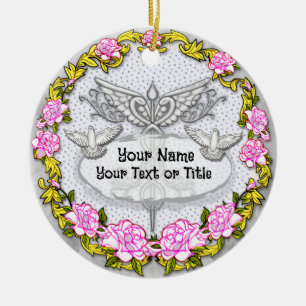 Roses Caduceus Ceramic Ornament