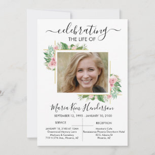 Roses Celebration of Life Funeral Memorial Photo Invitation