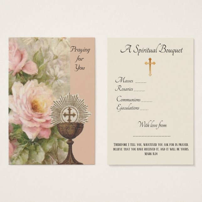 Roses Chalice Spiritual Bouquet Prayer Holy Card (Front & Back)