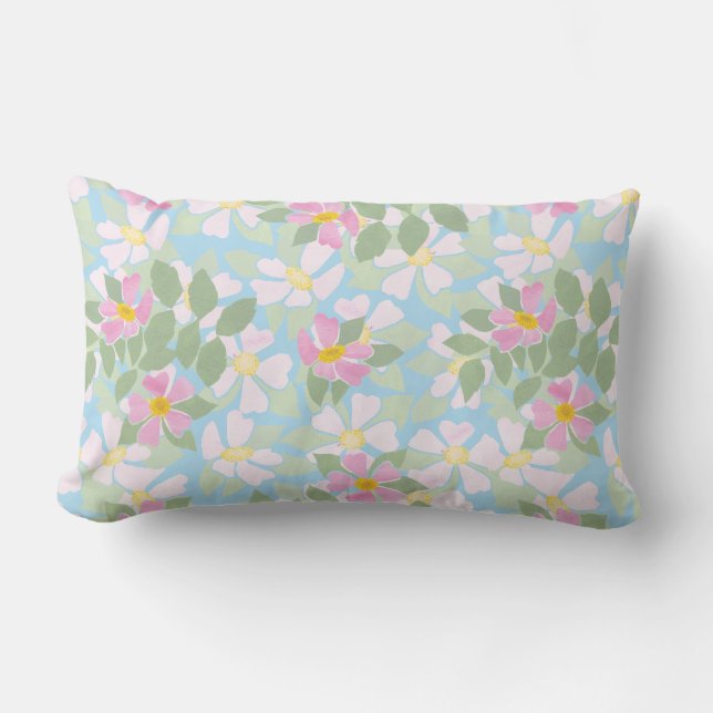Roses chic de chien sur Sky Blue Lumbar Coussin (Recto)