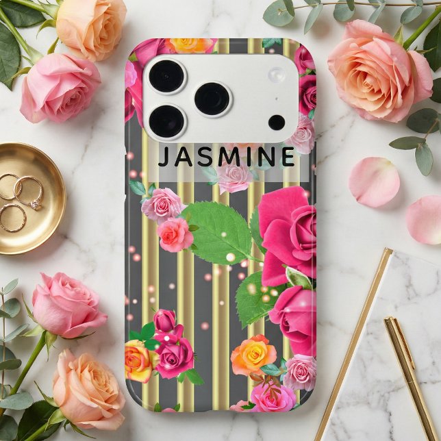 Roses Chic Et Design Sur Bandes Or Et Noir (Créateur téléchargé)