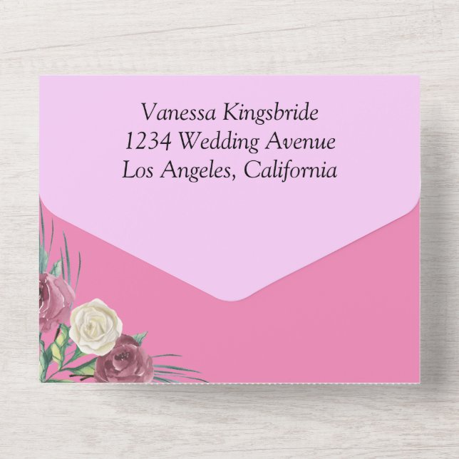 Roses classic car all in one wedding invitation (Back)