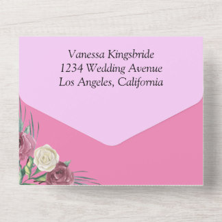Roses classic car all in one wedding invitation