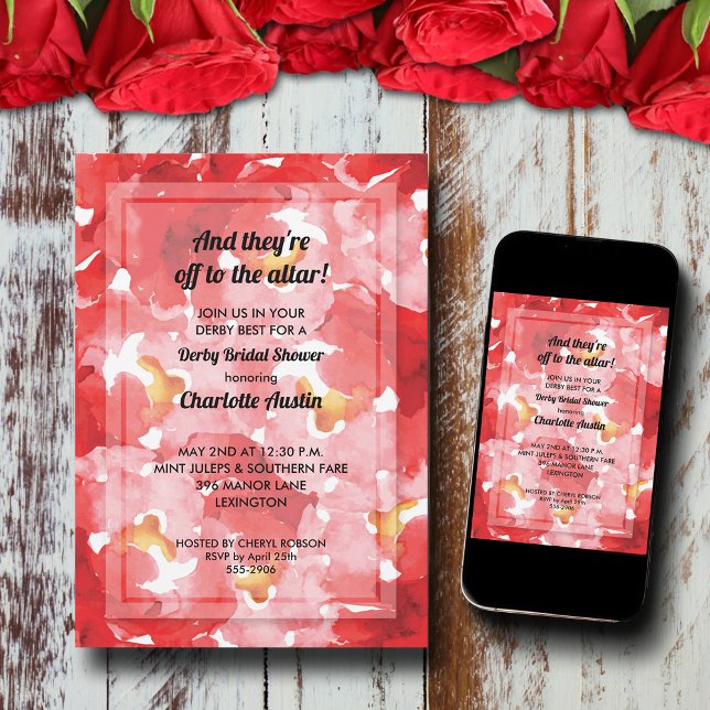 Roses Collage Derby Bridal Shower Invitation (Red roses collage Derby Bridal Shower invitations, PRINTED and/or INSTANT DOWNLOAD)