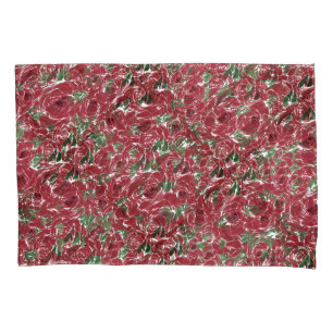 Roses Country red green vintage floral   Pillowcase