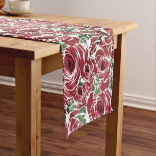 Roses Country red green vintage floral Short Table Runner