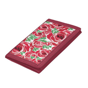 Roses Country red green vintage floral  Trifold Wallet