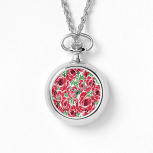 Roses Country red green vintage floral Watch