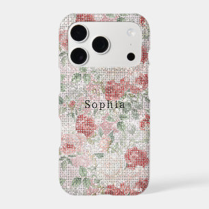 Roses Crème Rouge Floral Sparkle