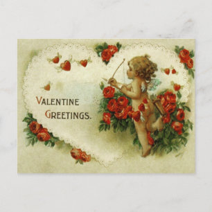 Roses cupides victoriens et carte postale de Saint