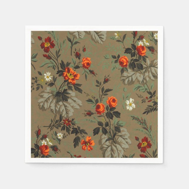 Roses & Daisies Floral Pattern Antique Wallpaper Napkin (Front)