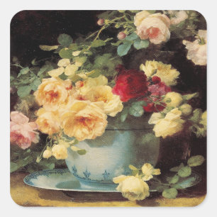 Roses dans une cuvette bleue - autocollant