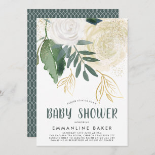 Roses d'aquarelle et Invitation de Baby shower de 