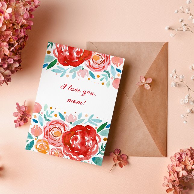 Roses d'aquarelle Je t'aime maman carte de fête de (Créateur téléchargé)