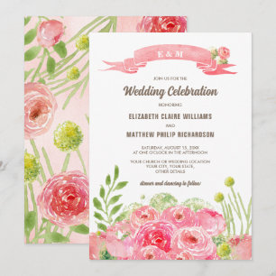 Roses d'aquarelle romantique Faire-part de mariage