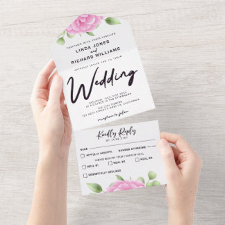 Roses d'aquarelle tous en un Faire-part de mariage