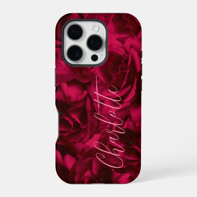 Roses Dark Moody Custom Name iPhone Case (Back)