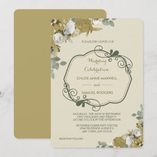Roses d'automne en or et Faire-part de mariage d'a