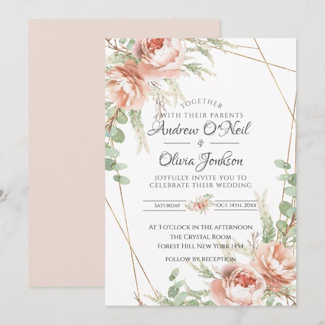 Roses de Blush faire-part de mariage (Devant / Derrière)