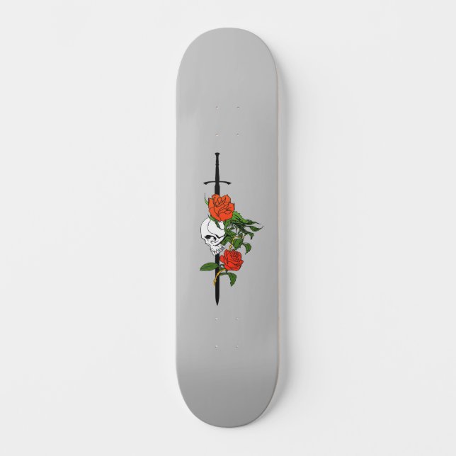 Roses de crâne et plateau de skateboard d'épée (Recto)