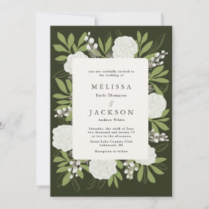 Roses de crème sur Faire-part de mariage vert
