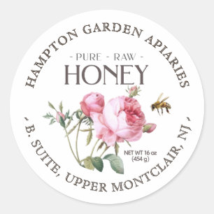 Roses de jardin avec abeille de miel Étiquette de