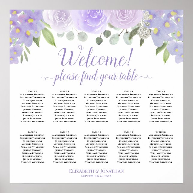 Roses de Lavender Boho 10 Table Mariage Tableau de (Devant)