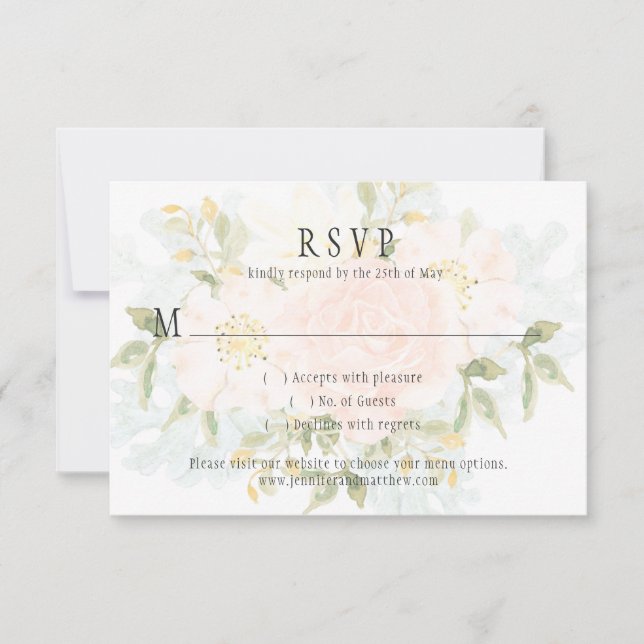 Roses de pêche douce et verdure correspondant RSVP (Devant)
