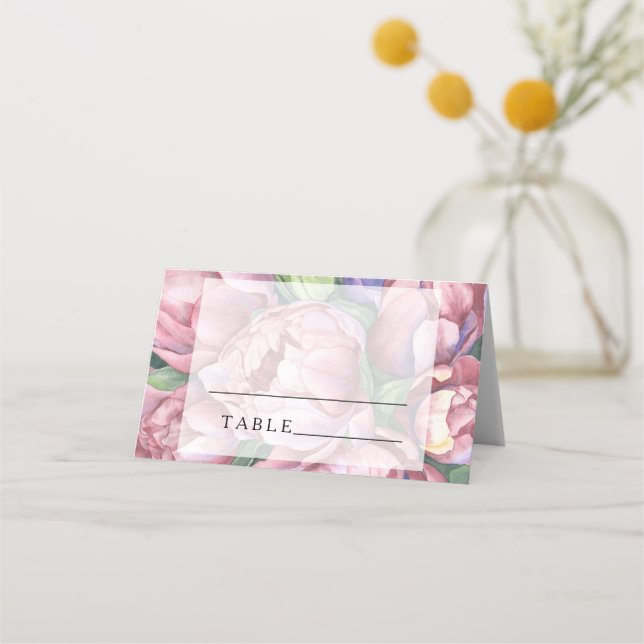 Roses de pivoine rose - mariages cartes de place (Devant)