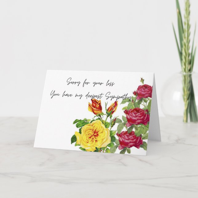 roses désolé pour votre perte, carte de sympathie (Devant)
